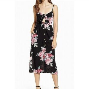 Mimi Chica Black and Pink Floral Midi Dress
